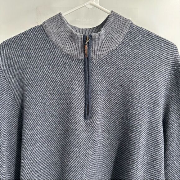 J McGlaughlin Size XL 100% Merino Wool Gray 1/4 Zip Ribbed Pullover Sweater. - Picture 2 of 9